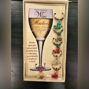 Set of 6 Boston Warehouse Christmas wine glass markers